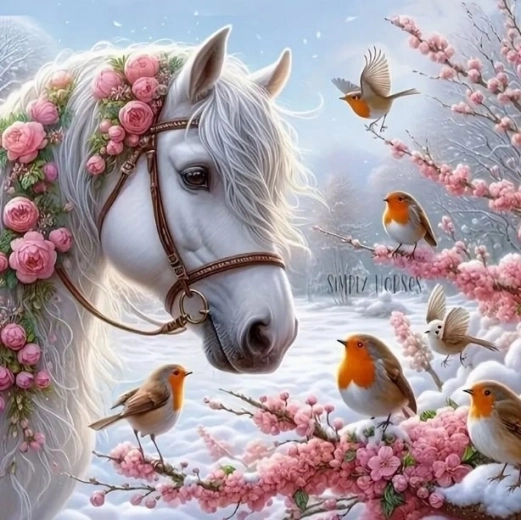 NORIMPEX Pintura por números Caballo con pájaros en una rama 40 × 50 cm