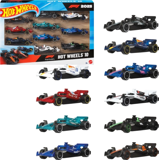 Set Hot Wheels de 10 monoplazas de Fórmula 1 2025 a escala 1:64 - 10 unidades