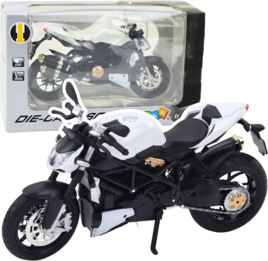 Motocicleta deportiva metálica 1:12 con luces y sonidos – blanca