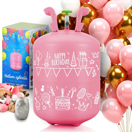 Botella de helio desechable 0,20 m³ con globos y cinta RICOKIDS