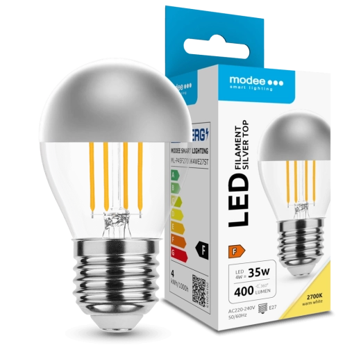 Bombilla LED Modee Filament Globe Mini P45 Silver Top 4 W E27 400 lm blanco cálido