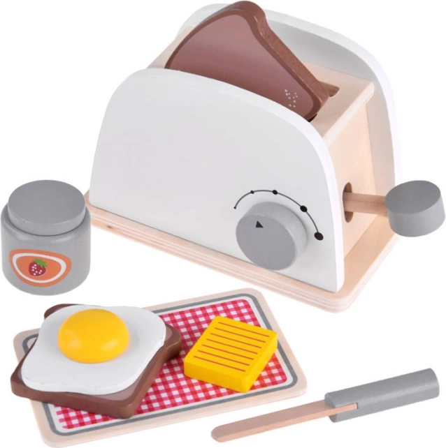 Set de madera con tostadora y huevo frito para niños