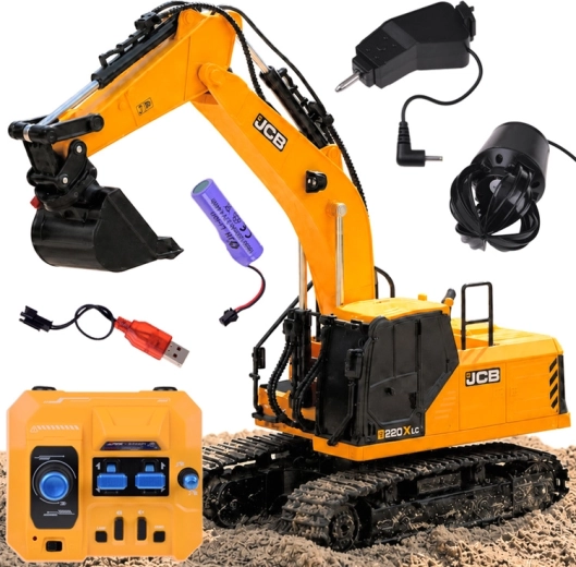 Excavadora de orugas JCB teledirigida con 3 accesorios intercambiables - 1 unidad