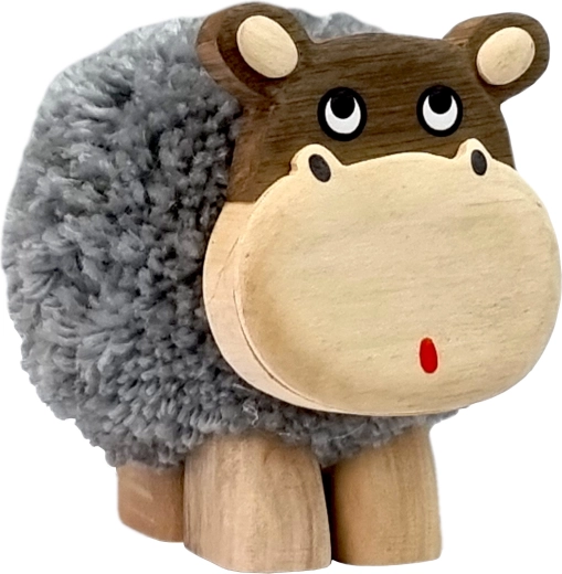 Figura de madera XL Hipopótamo con pompón
