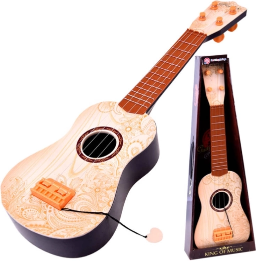 Guitarra infantil con cuerdas metálicas y púa – Natural