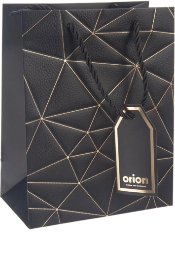 Bolsa de regalo de papel con motivo de rejilla negra 18 × 10 × 23 cm