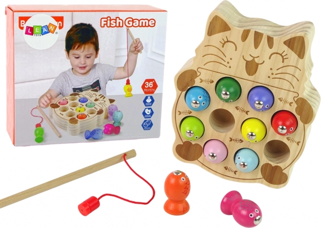Juego de madera de pesca magnética con gatito