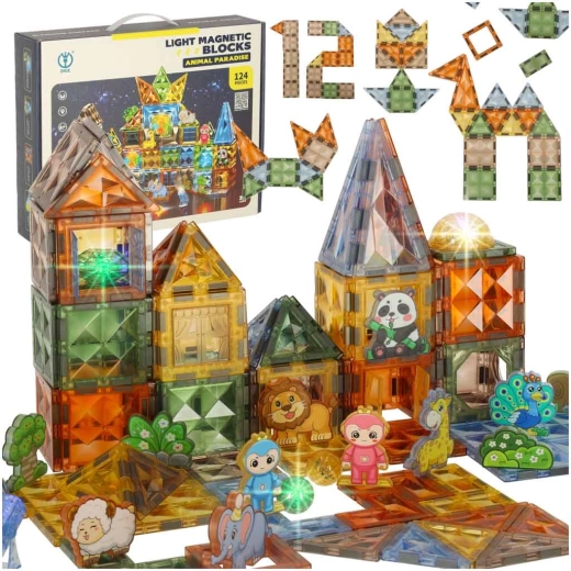Juego de construcción magnético luminoso de 124 piezas