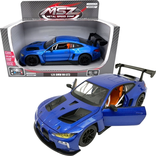 Modelo metálico 1:24 BMW M4 GT3 azul con luces y sonidos