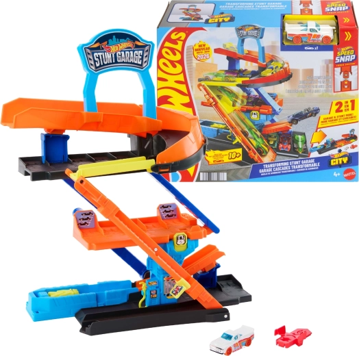 Garaje de acrobacias Hot Wheels City transformable con coche