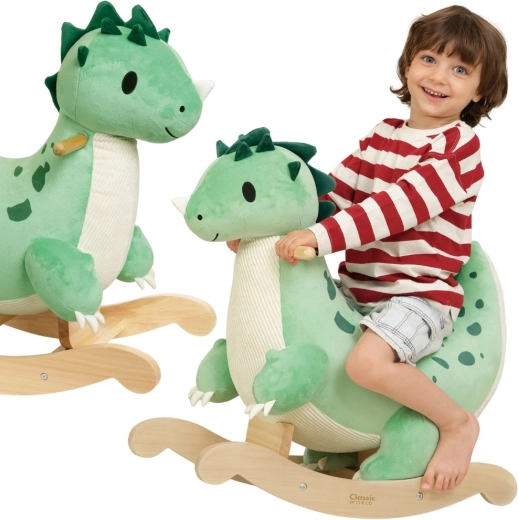 Classic World dinosaurio balancín suave de peluche y madera
