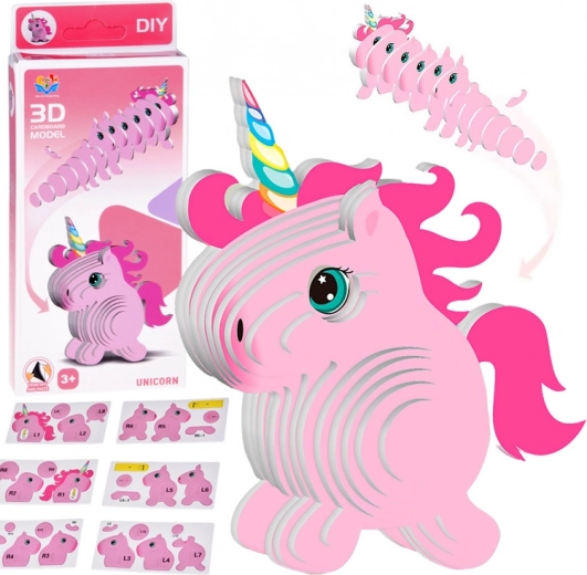 Puzle 3D de cartón – unicornio rosa DIY