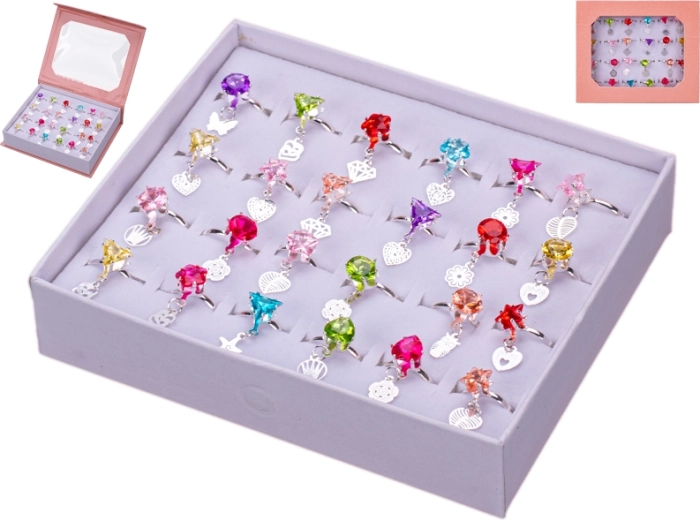 Set de anillos infantiles con colgantes y piedrecitas, 24 uds.