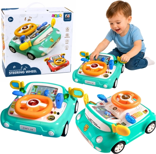 Panel de conducción interactivo con forma de coche para niños con luces y sonidos (azul)