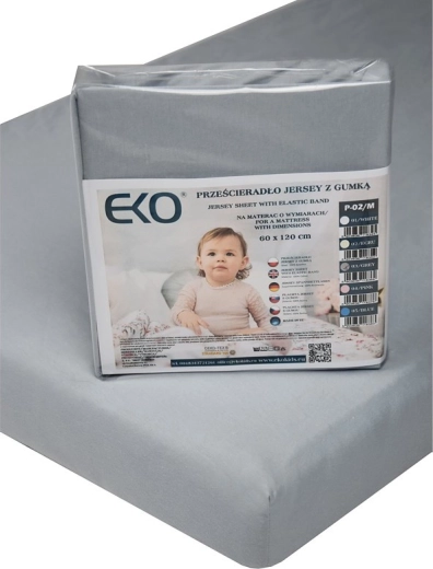 Sábana bajera ajustable EKO con goma, jersey gris 120×60 cm