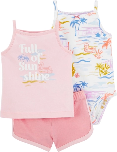CARTER'S set de 3 piezas: body de tirantes, camiseta de tirantes y shorts para niña - 1 pieza – 3 m