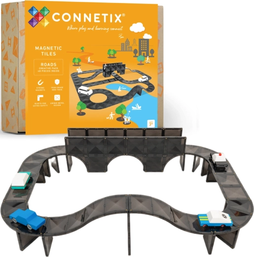 Connetix Roads Creative Pack carreteras magnéticas – set creativo de 48 piezas