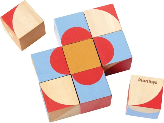 PlanToys cubos de madera con imágenes geométricas (9 uds)