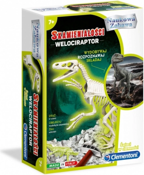 Fósil de velociraptor que brilla en la oscuridad