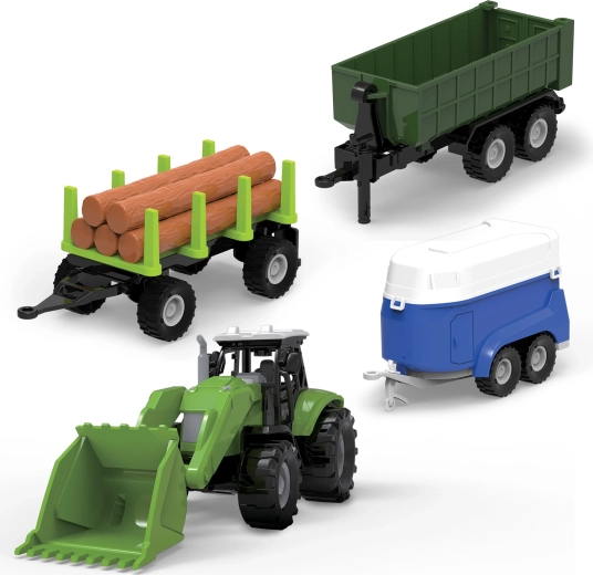 Set FARM SERVICE tractor con cargador, rodillos y remolque con luces y sonidos