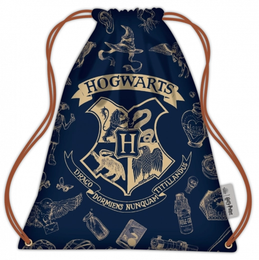 Bolsa de cordón Harry Potter azul marino y dorada