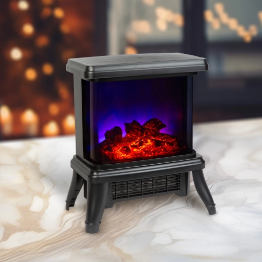 Chimenea eléctrica con calefactor y efecto de llama LED de 180°