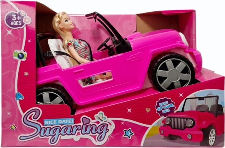 Coche para muñeca con muñeca - descapotable en color rosa oscuro