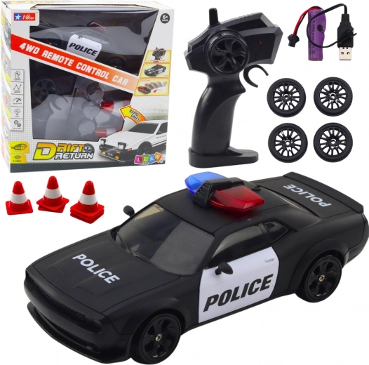 Coche RC de carreras con ruedas intercambiables (policía)