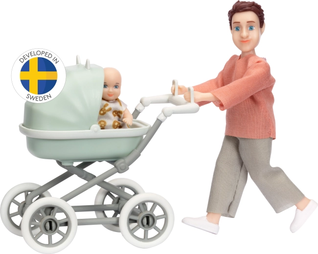Lundby set papá con bebé y cochecito