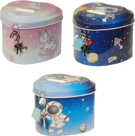 Hucha infantil en forma de corazón con motivo espacial