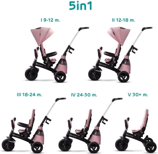 Kinderkraft Easytwist triciclo infantil prémium con asiento giratorio mauvelous pink