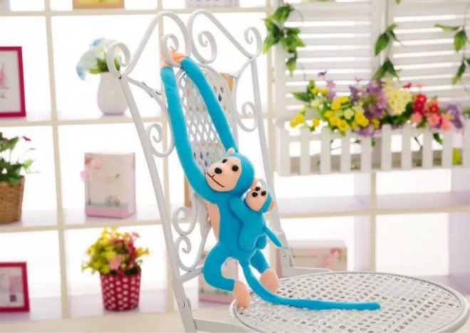 Mono de peluche con cría Azul 90 cm
