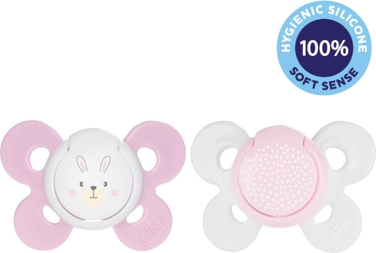 Chupete Chicco Physio Comfort de silicona 2–6 m, motivo para niña con conejito/puntos, 2 uds.