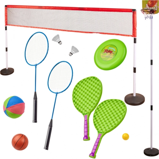 Juego deportivo infantil 5 en 1: bádminton, baloncesto, voleibol, tenis y frisbee