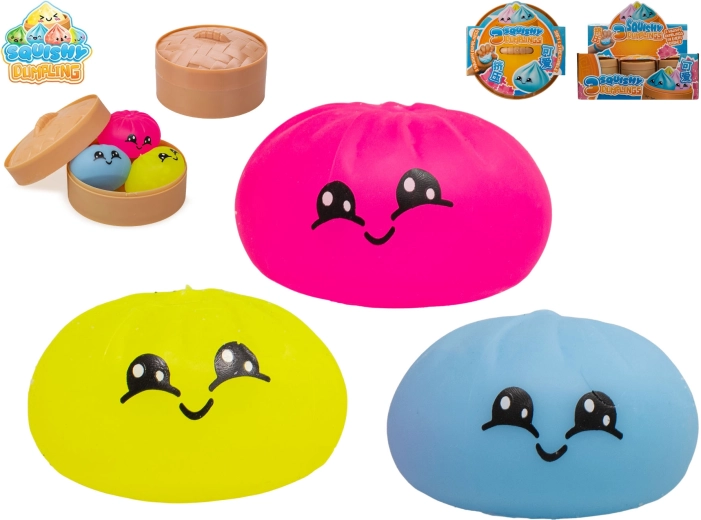 Dumpling – set de 3 juguetes antiestrés apretables para gatos en cestita