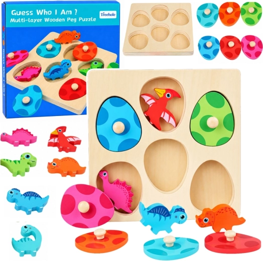 Puzzle educativos de madera de dinosaurios con pomos
