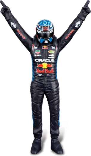 Figura del piloto Max Verstappen en pose de campeón