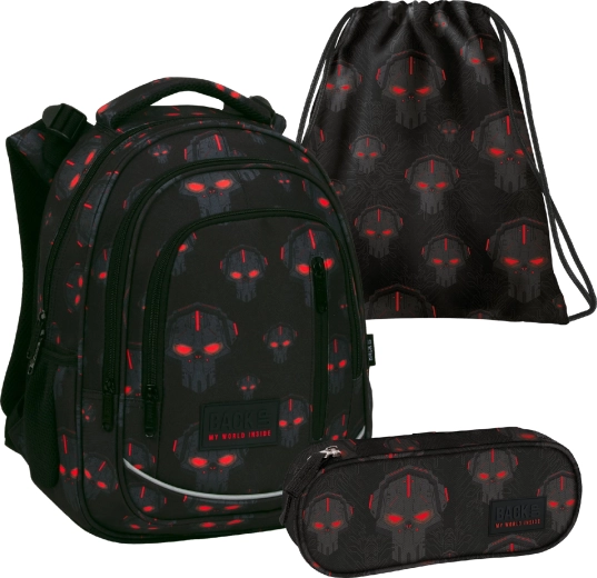 Set escolar BackUP Robots Red 3v1 (mochila, estuche y bolsa)