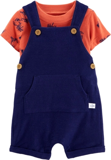 Carter’s conjunto de 2 piezas para niños: camiseta de manga corta y pantalones cortos con tirantes azul marino/naranja – 3m