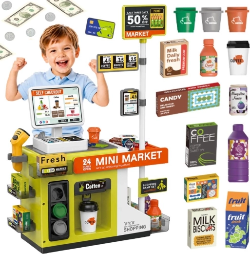 Woopie caja de autoservicio infantil mini market con cafetería - 1 pieza