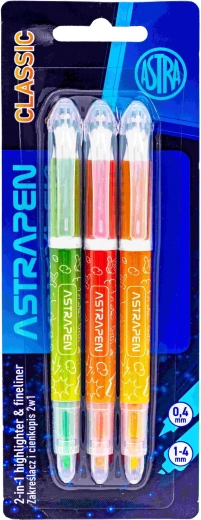 Astra rotuladores resaltadores 2 en 1 Classic, set de 3 uds.