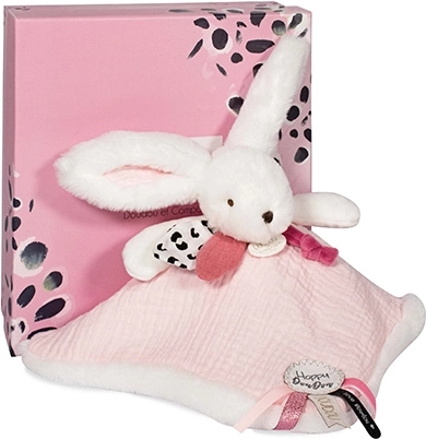 Set de regalo Doudou rosa - conejito con mantita cuadrada