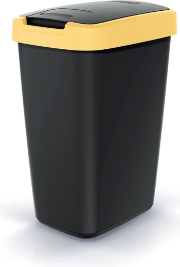 Papelera con tapa basculante 12 l, negra con tapa amarillo claro
