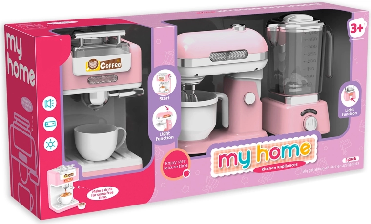 Set infantil de electrodomésticos de cocina: cafetera, batidora y exprimidor