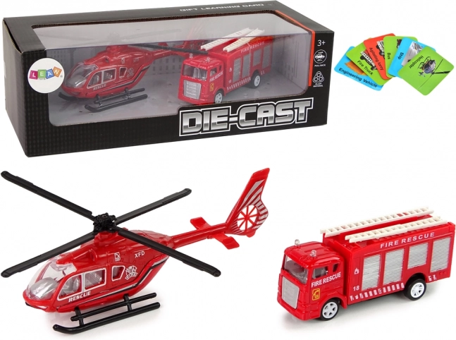 Coches de bomberos con helicóptero rojo