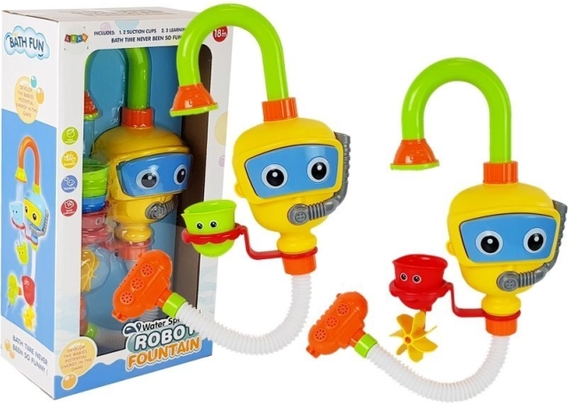 Robot de baño colorido con cascada y tazas