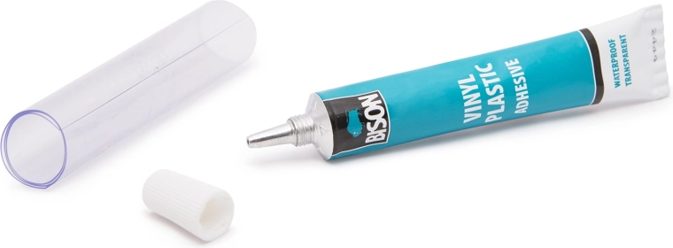 Kit de reparación transparente e impermeable para plásticos blandos y vinilo