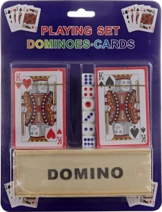 Set de cartas de juego, dados y dominó