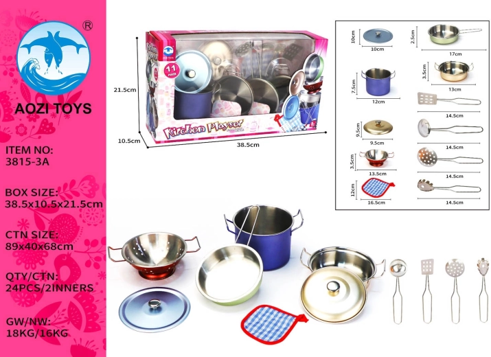 Set colorido de utensilios de cocina metálicos para niños