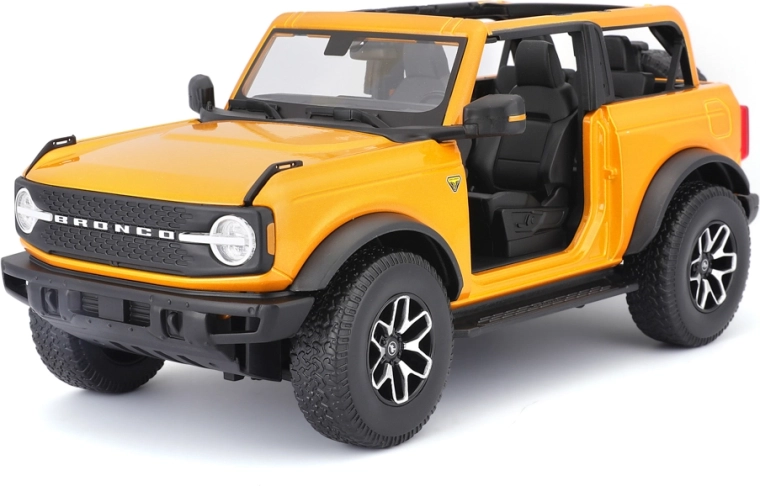 Maisto Ford Bronco Badlands modelo naranja 1:18 sin puertas